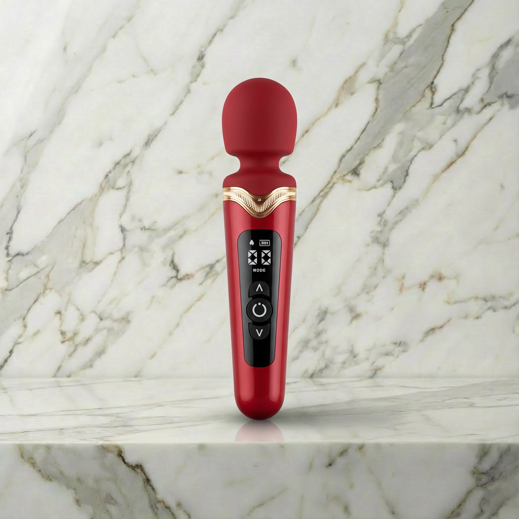 Bordeauxrode wandmassager van De Paarse Keizerin tegen witte achtergrond