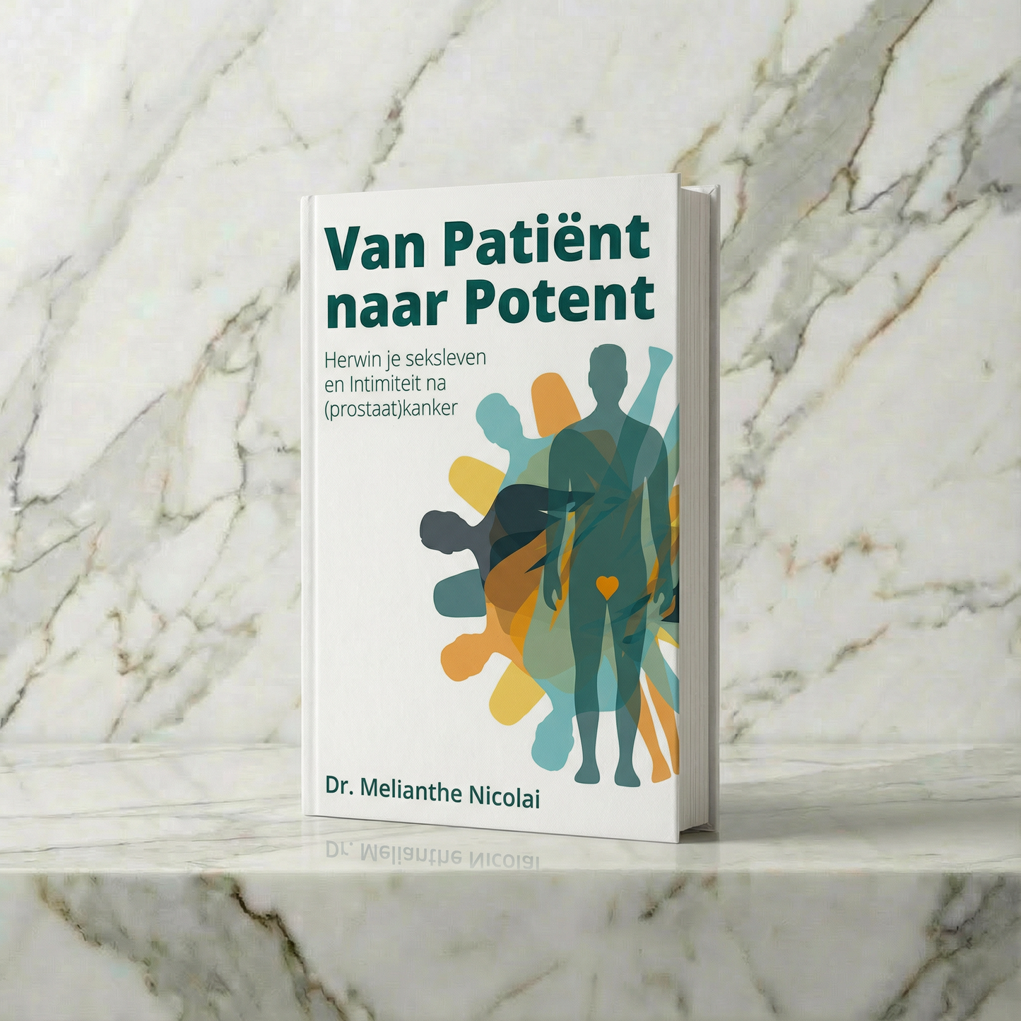 Boek Van Patient naar Potent van Melianthe Nicolai over herstel van intimiteit na prostaatkanker op witte achtergrond