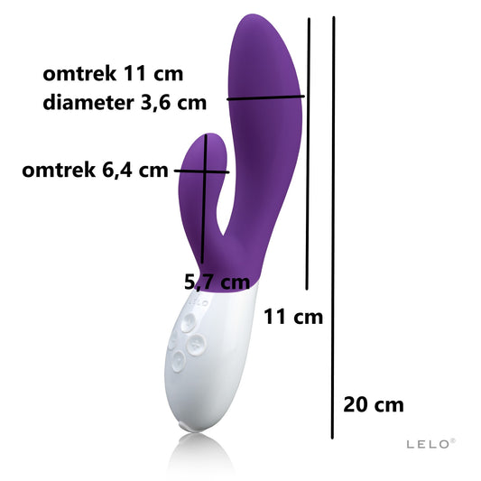 Ina 3 Lelo rabbit vibrator paars siliconen met maataanduidingen 20 cm totaal
