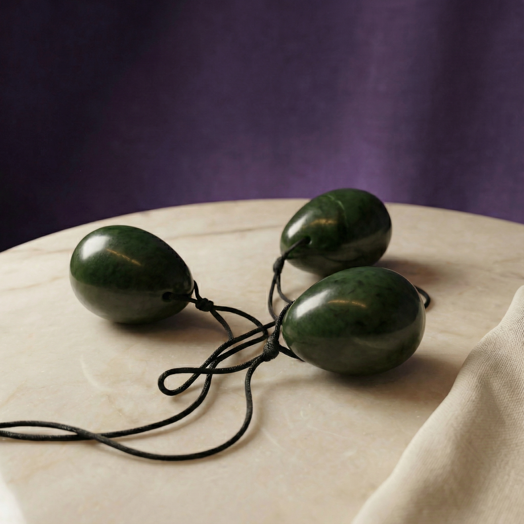 Setje yoni eitjes van donkergroene Jade (kleinere maten)