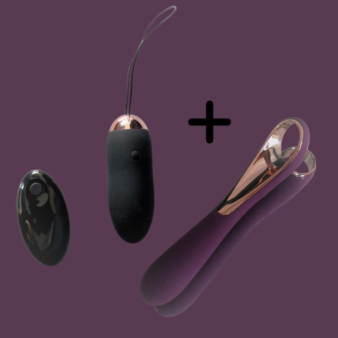 Zijaanzicht Combi Set Mila en Sinistra intimate wellness producten De Paarse Keizerin