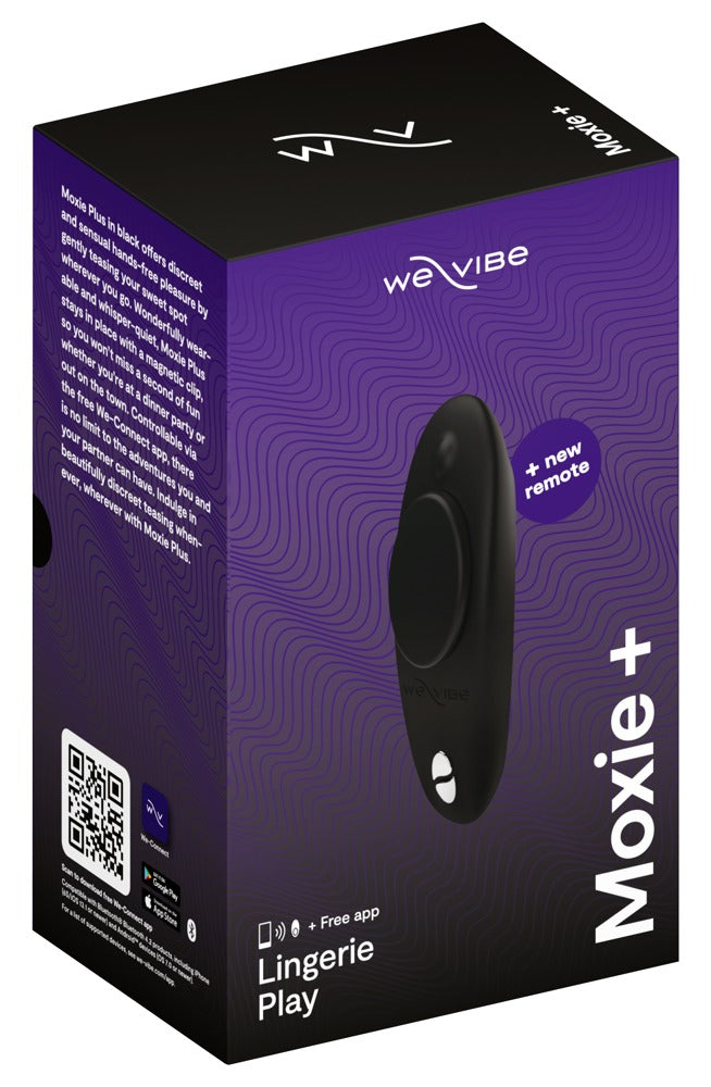 Close-up We-Vibe Moxie Plus zwart siliconen oppervlak met bedieningsknoppen