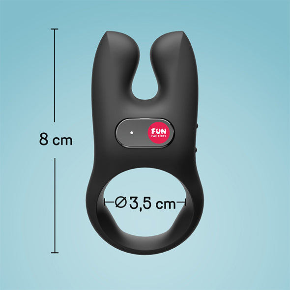 NOS vibrerende cockring van Fun Factory in paars siliconen op witte achtergrond